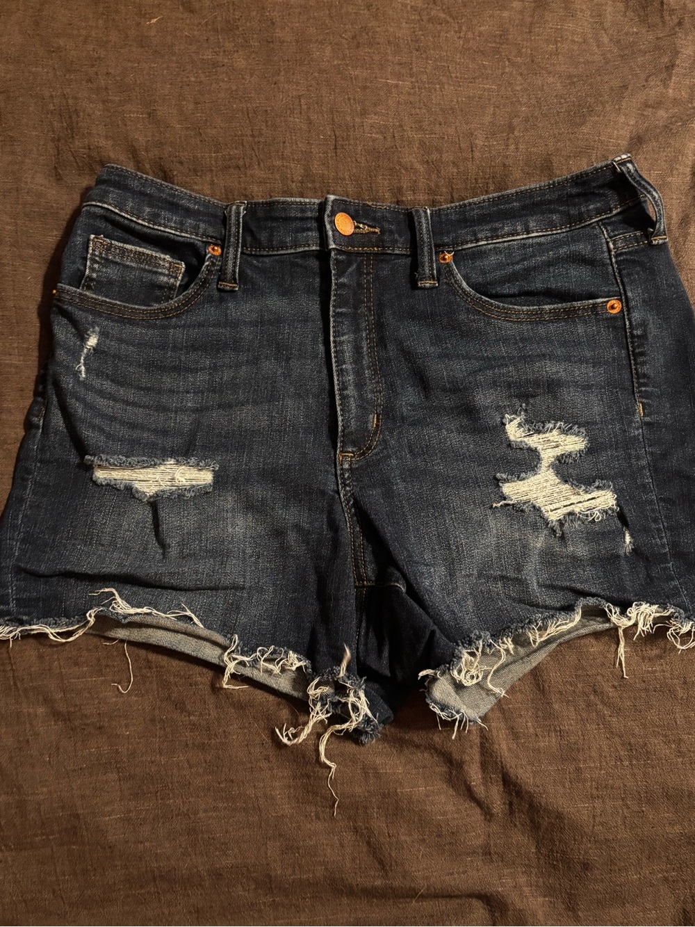 Universal Thread High Rise Distressed Denim Shorts 10 Dark Wash Raw Hem Cutoff